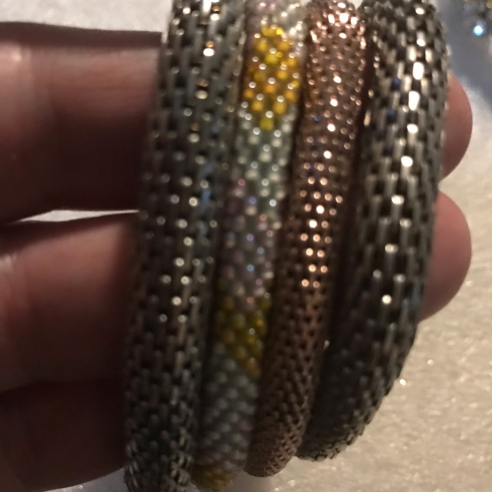 Multi-Row Metallic and Yellow Accent Mesh Bracelet - Women's Jewelry